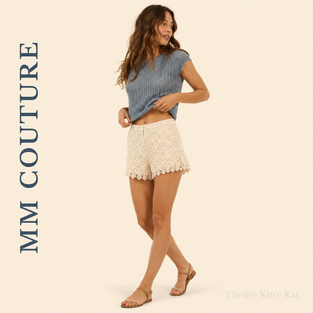 MM Couture By Miss Me Floral Crochet Lace Shorts Scalloped Hem Ivory High Rise M